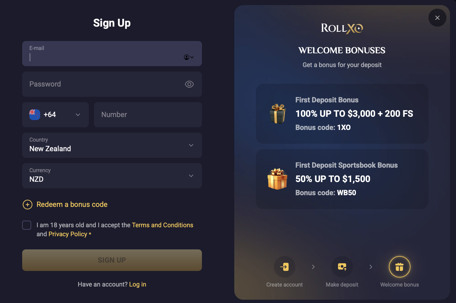 login RollXO Casino